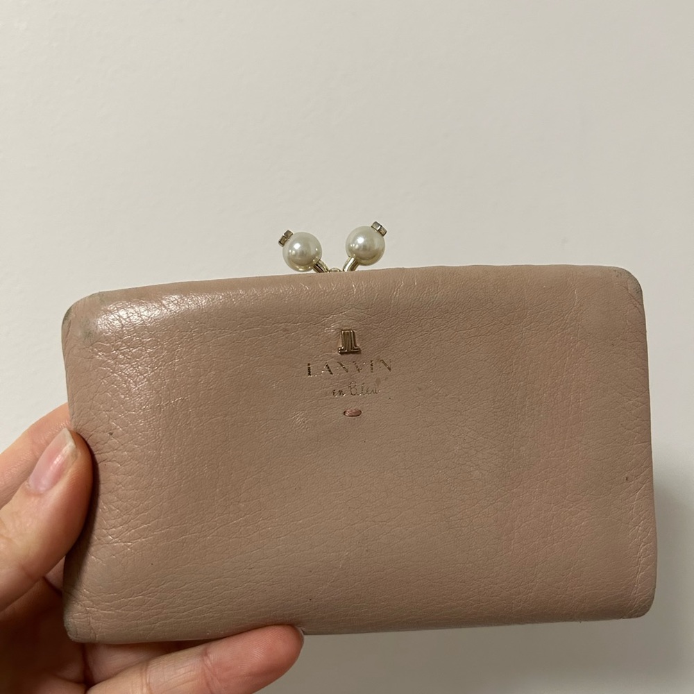 Lanvin Women's Beige Leather Card Wallet‎ Dusty Pink Gusseted